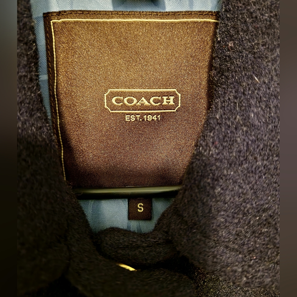 COACH Classic Wool/mohair Blend Car Coat Navy Gold Logo Buttons- Size Small - Picture 2 of 7